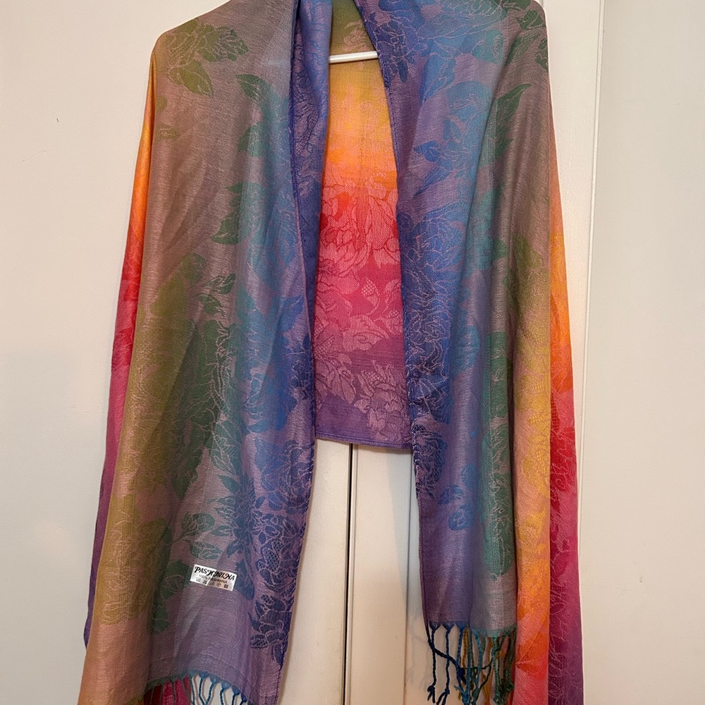 Colorful Floral Scarf with Fringe
